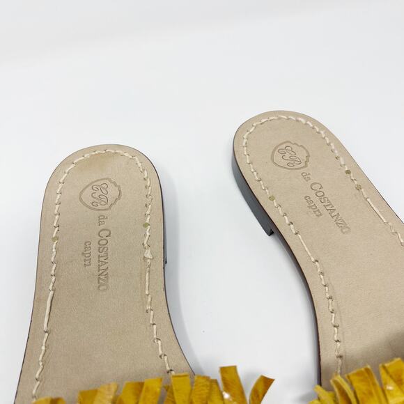 Da Costanzo Capri Womens Size 38 Yellow Fringe Flat Sandals Leather Open Toe - Picture 6 of 10